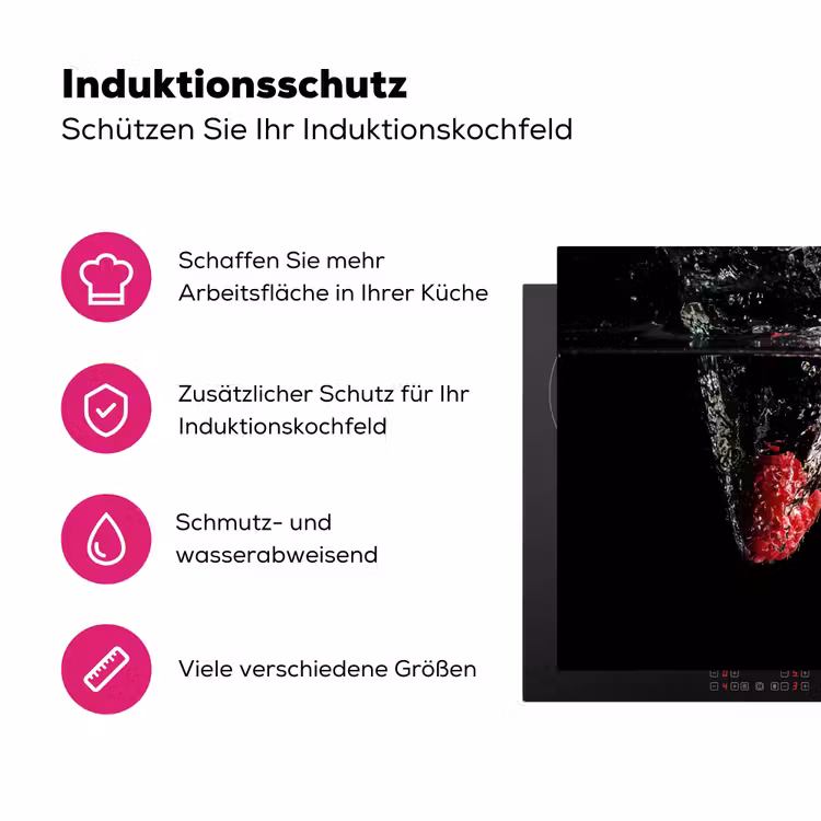 Frambozen - Fruit - Stilleven - Water - Zwart - Rood Inductie beschermer vinyl 3mm klein -zzzzzzz-lf-ups