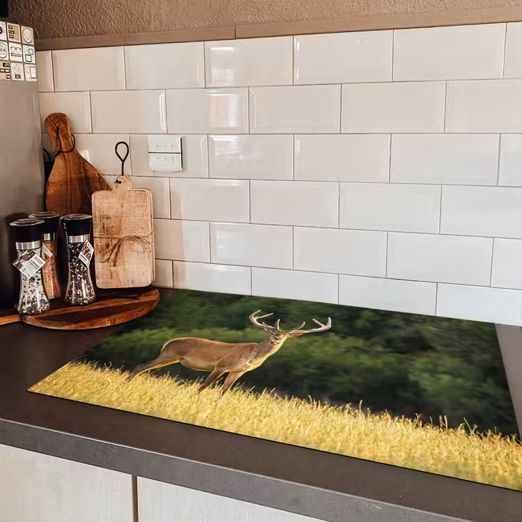 Hert - Gewei - Gras - Natuur - Dieren - Groen Inductie beschermer vinyl 3mm klein -sfeer3