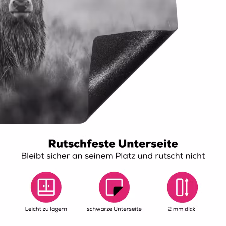 Hert - Mistig - Zwart - Wit Inductie beschermer vinyl 3mm klein -zzzzzzz-lf-onderkant