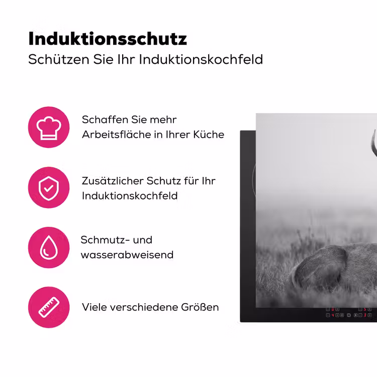 Hert - Mistig - Zwart - Wit Inductie beschermer vinyl 3mm klein -zzzzzzz-lf-ups
