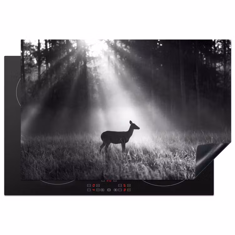 Hert - Bos - Zonnestralen - Zwart-wit - Natuur Inductie beschermer vinyl 3mm klein -3d