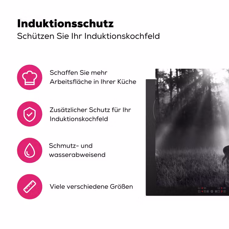 Hert - Bos - Zonnestralen - Zwart-wit - Natuur Inductie beschermer vinyl 3mm klein -zzzzzzz-lf-ups