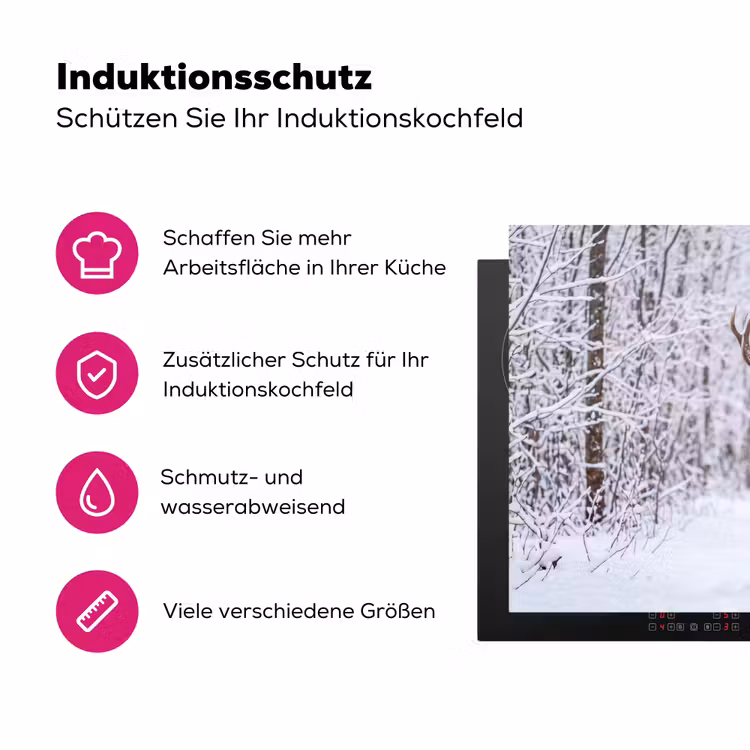 Hert - Winter - Bos - Natuur - Wit Inductie beschermer vinyl 3mm klein -zzzzzzz-lf-ups