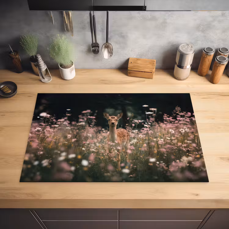 Hert - Wilde bloemen - Bos Inductie beschermer vinyl 3mm klein -sfeer5