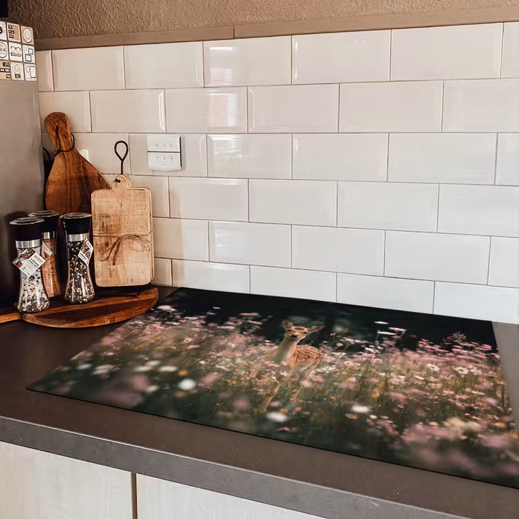 Hert - Wilde bloemen - Bos Inductie beschermer vinyl 3mm klein -sfeer3