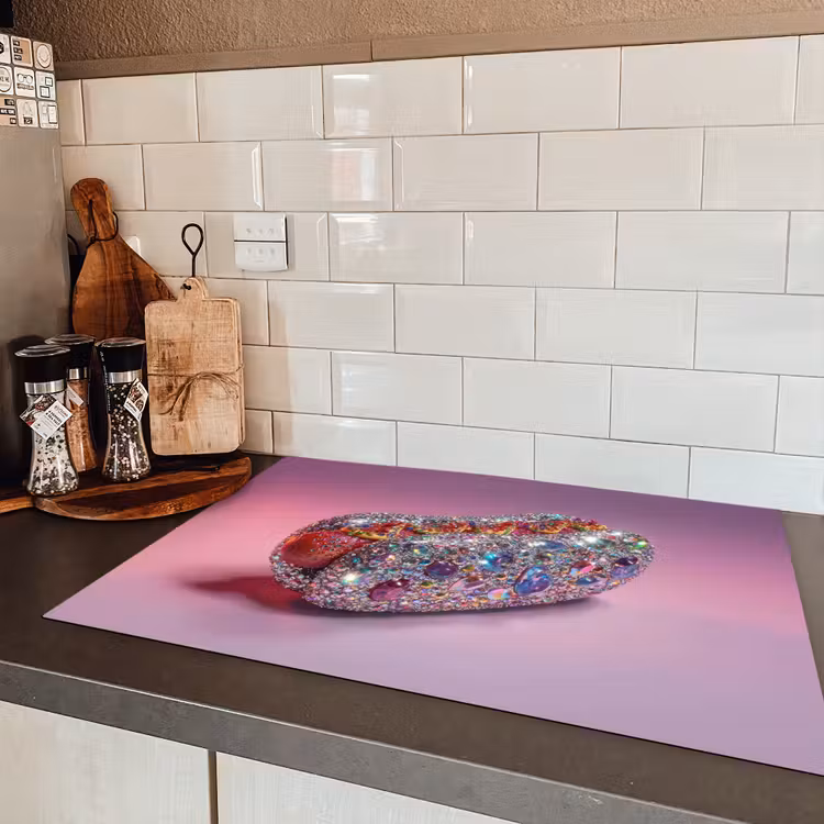 Hotdog - Steentjes - Glitters - Paars Inductie beschermer vinyl 3mm klein -sfeer3