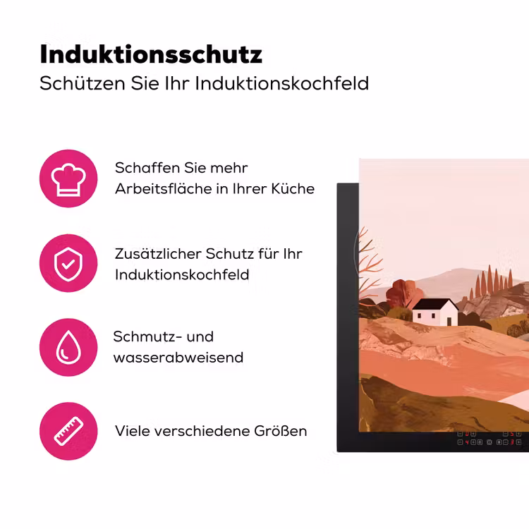Heuvellandschap - Grafisch - Terracotta Inductie beschermer vinyl 3mm klein -zzzzzzz-lf-ups