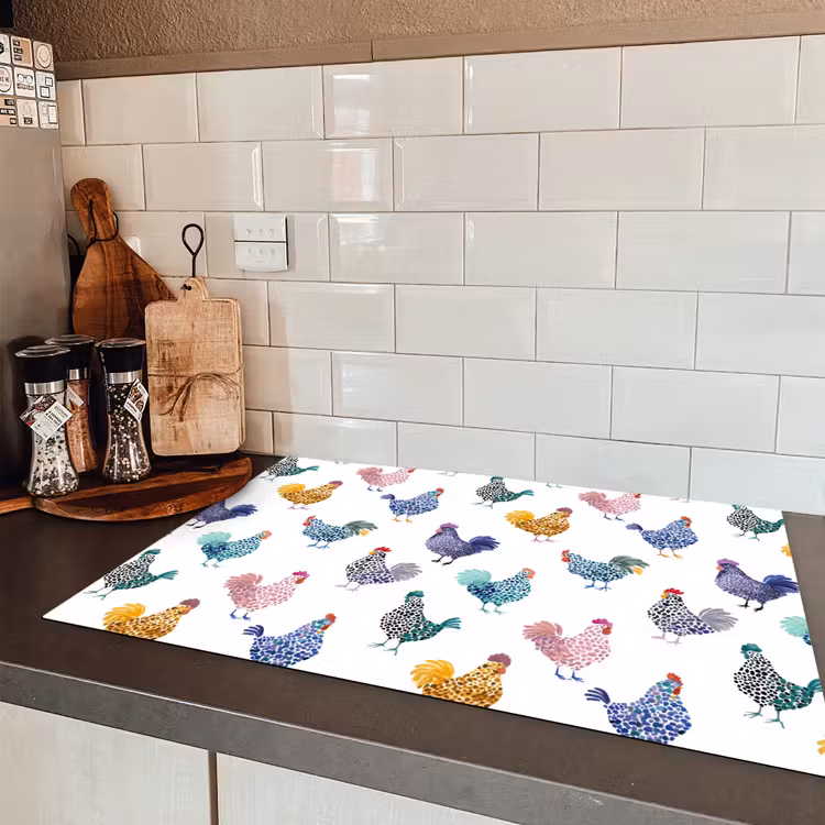 Kippen -Aquarel - Kleurrijk Inductie beschermer vinyl 3mm klein 276 -sfeer3