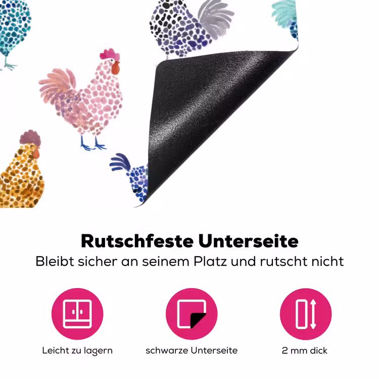 Kippen -Aquarel - Kleurrijk Inductie beschermer vinyl 3mm klein 276 -zzzzzzz-lf-onderkant