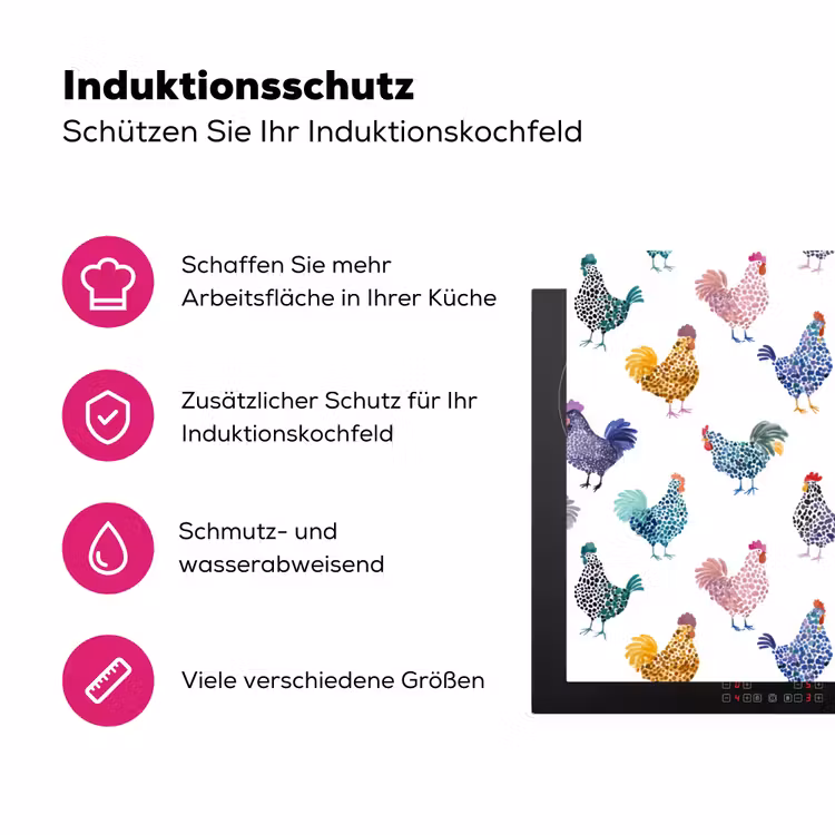 Kippen -Aquarel - Kleurrijk Inductie beschermer vinyl 3mm klein 276 -zzzzzzz-lf-ups