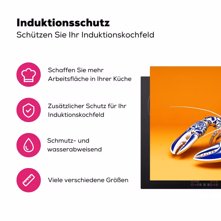 Kreeft - Delftsblauw - Schild - Stoer - Oranje Inductie beschermer vinyl 3mm klein -zzzzzzz-lf-ups