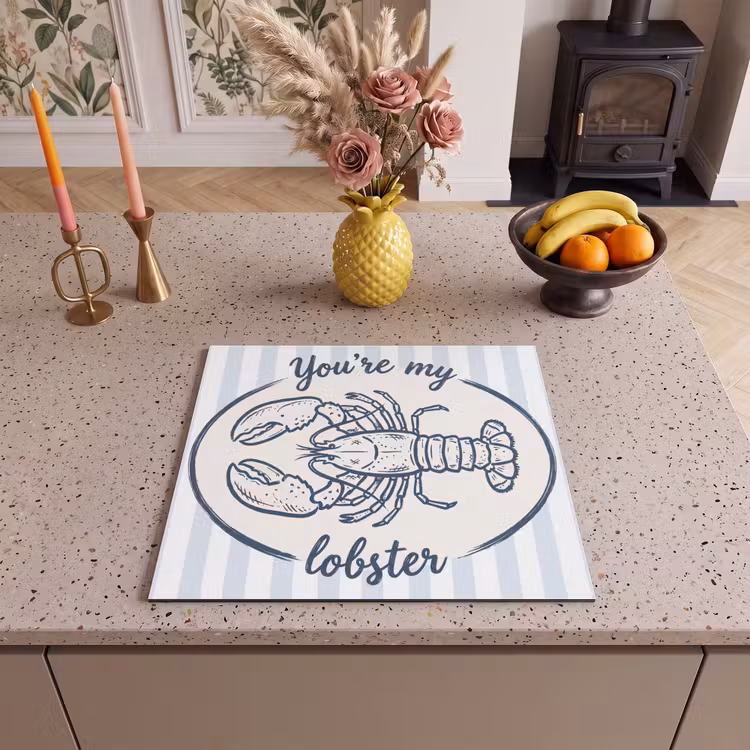 Kreeft - Illustratie - Liefde - Blauw - Decoratie Inductie beschermer vinyl 3mm middel -sfeer3