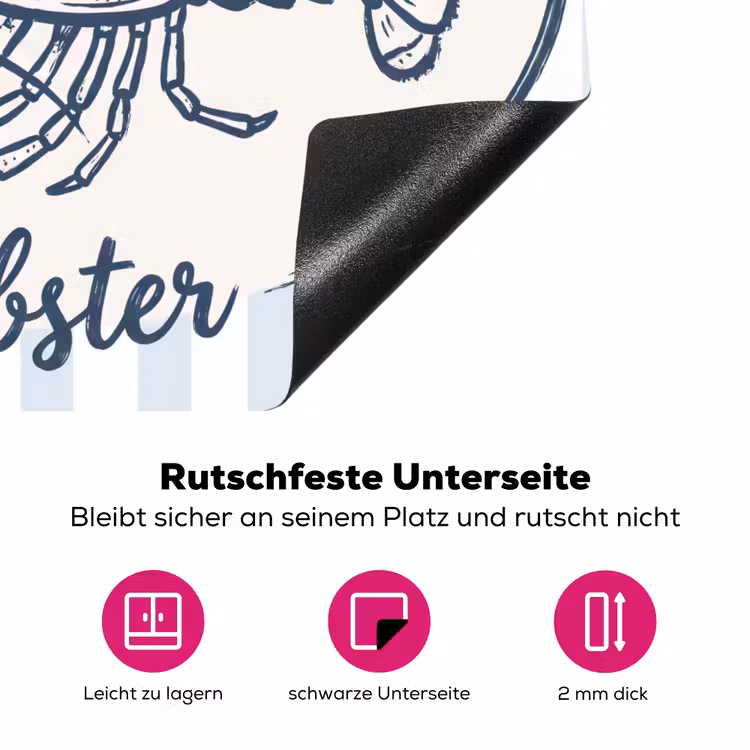 Kreeft - Illustratie - Liefde - Blauw - Decoratie Inductie beschermer vinyl 3mm middel -zzzzzzz-lf-onderkant