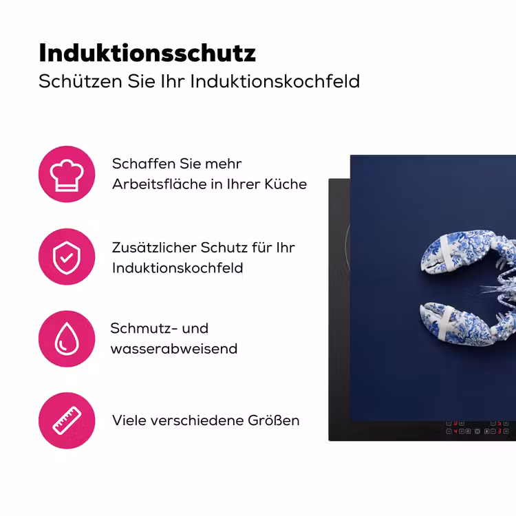 Kreeft - Porselein - Delfts - Blauw Inductie beschermer vinyl 3mm klein -zzzzzzz-lf-ups