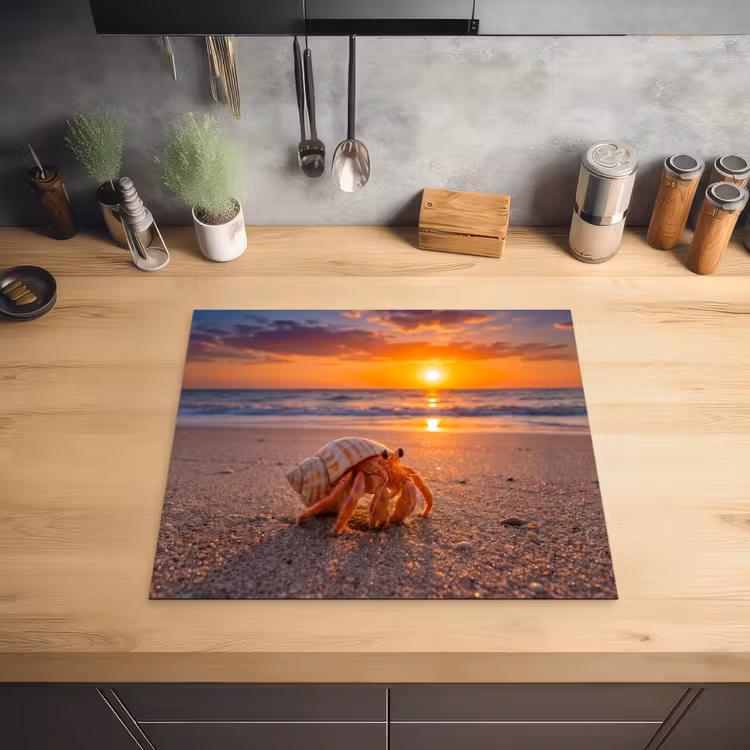 Kreeft - Strand - Natuur - Zonsondergang - Oranje Inductie beschermer vinyl 3mm middel -sfeer5