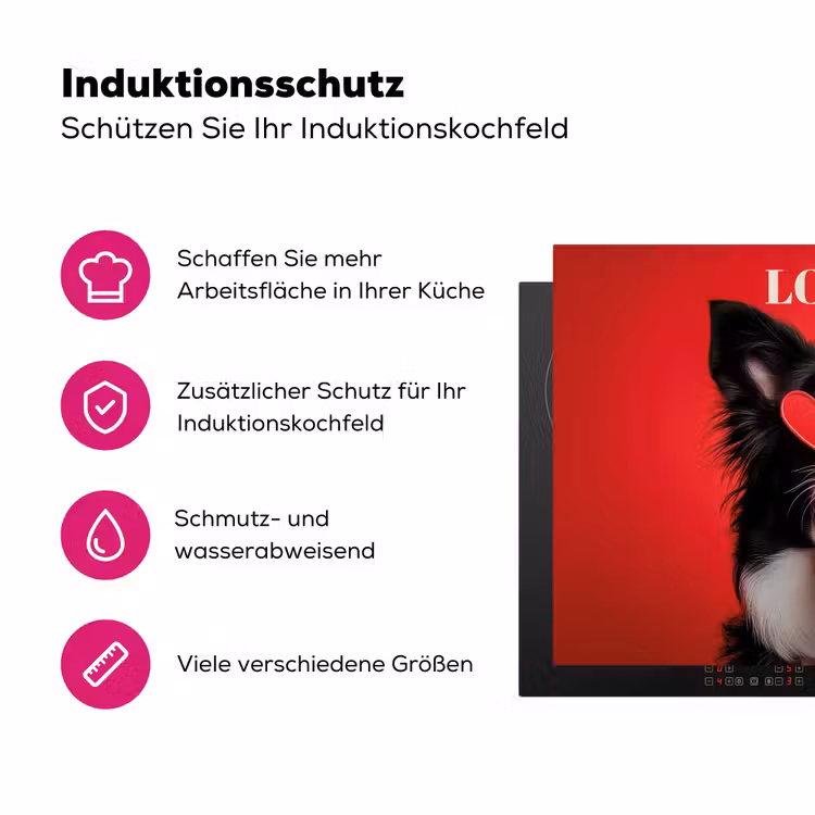 Hond - Hartjesbril - Loveyou - Rood Inductie beschermer vinyl 3mm klein -zzzzzzz-lf-ups
