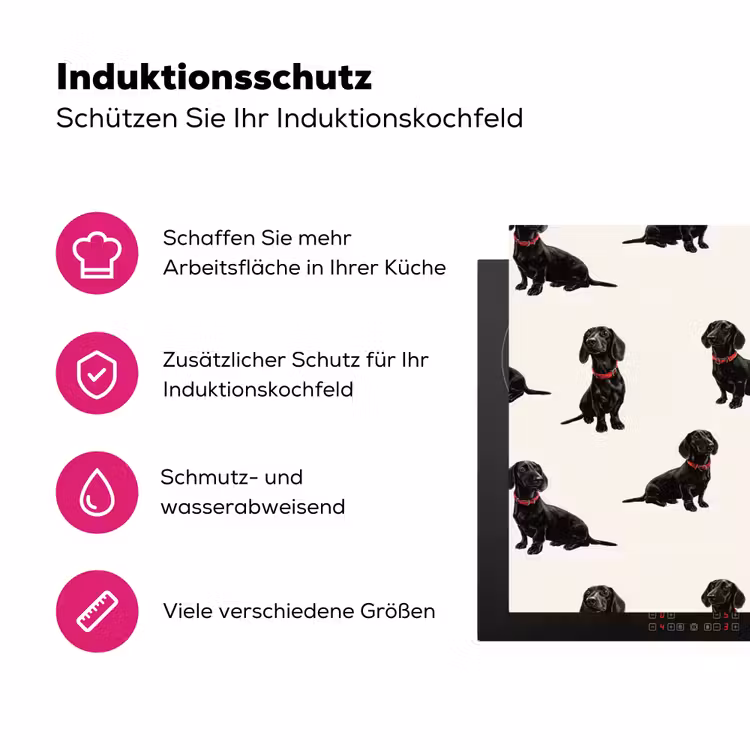 Hond - Patroon - Zwart Inductie beschermer vinyl 3mm klein 276 -zzzzzzz-lf-ups