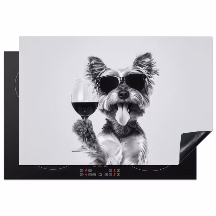 Hondje - Wijnglas - Zonnebril - Enthousiast Inductie beschermer vinyl 3mm klein -3d