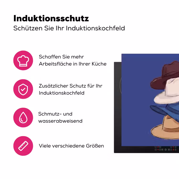 Hoeden - Gestapeld - Mode - Kleurrijk - Illustratie Inductie beschermer vinyl 3mm middel -zzzzzzz-lf-ups
