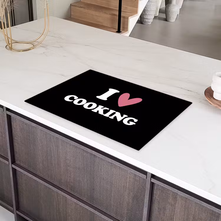 I love cooking - Koken - Hartje - Kookliefhebber - Kok - Spreuken Inductie beschermer vinyl 3mm klein -sfeer8