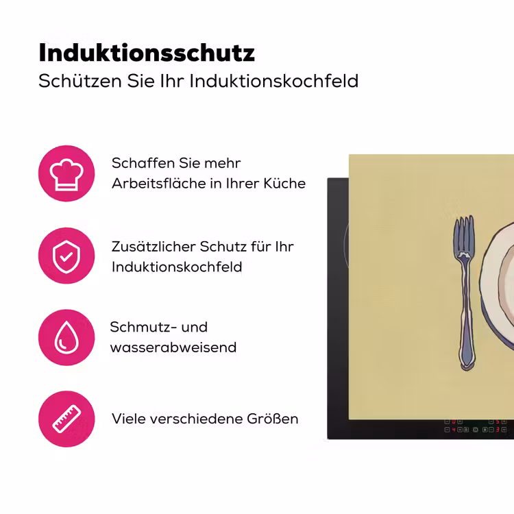 Illustratie - Bord - Bestek - Beige Inductie beschermer vinyl 3mm klein -zzzzzzz-lf-ups