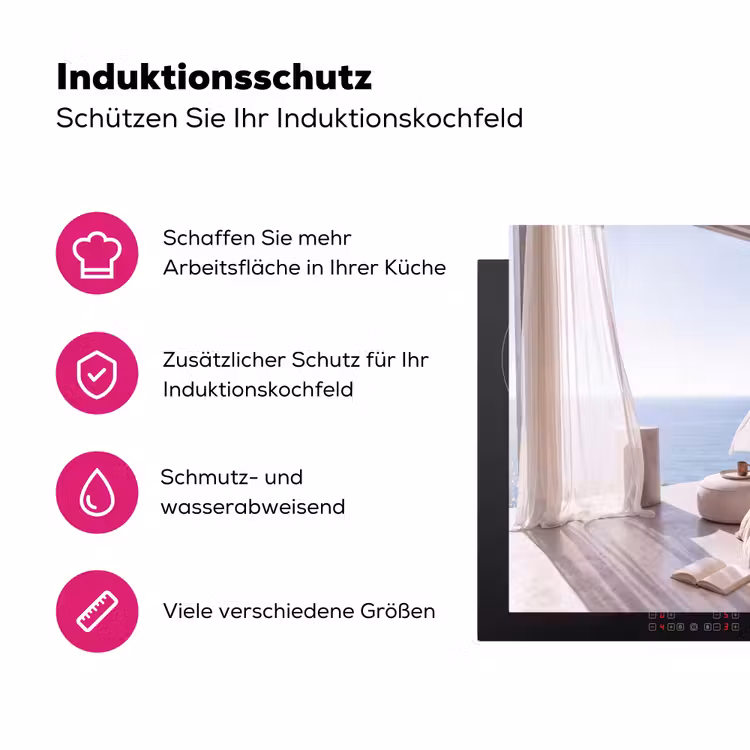 Interieur - Zeezicht - Modern - Rust - Beige Inductie beschermer vinyl 3mm middel -zzzzzzz-lf-ups