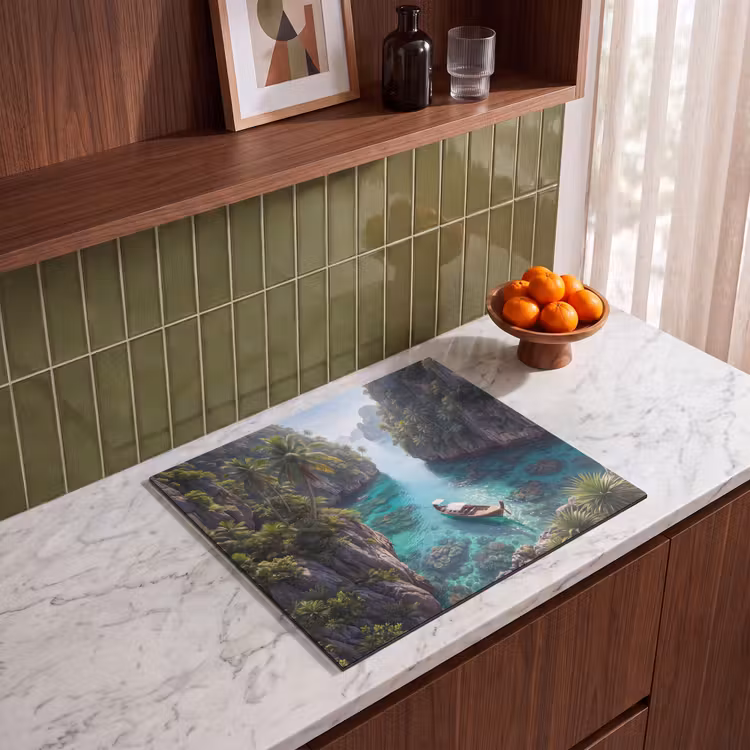 Eiland - Tropisch - Water - Palmbomen - Natuur Inductie beschermer vinyl 3mm middel -sfeer8