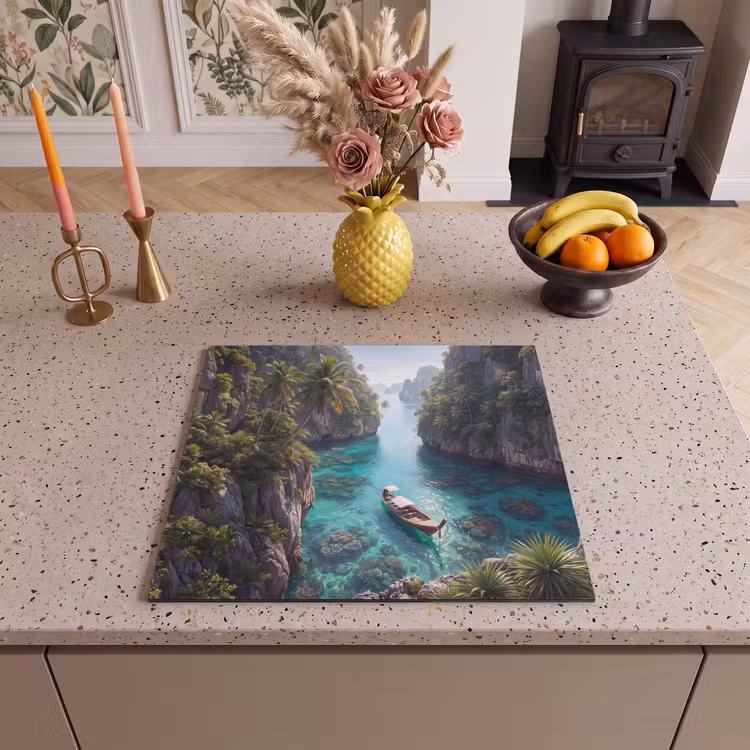 Eiland - Tropisch - Water - Palmbomen - Natuur Inductie beschermer vinyl 3mm middel -sfeer3