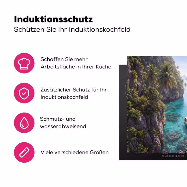 Eiland - Tropisch - Water - Palmbomen - Natuur Inductie beschermer vinyl 3mm middel -zzzzzzz-lf-ups