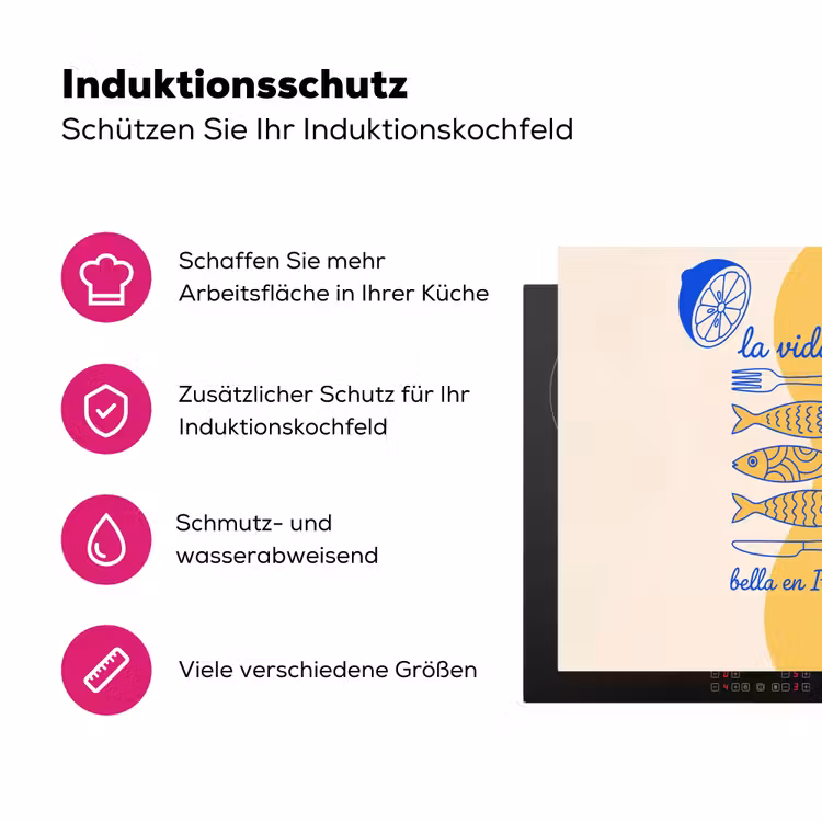 Italië - Eten - Citroen - Vis - Grafisch Inductie beschermer vinyl 3mm middel -zzzzzzz-lf-ups