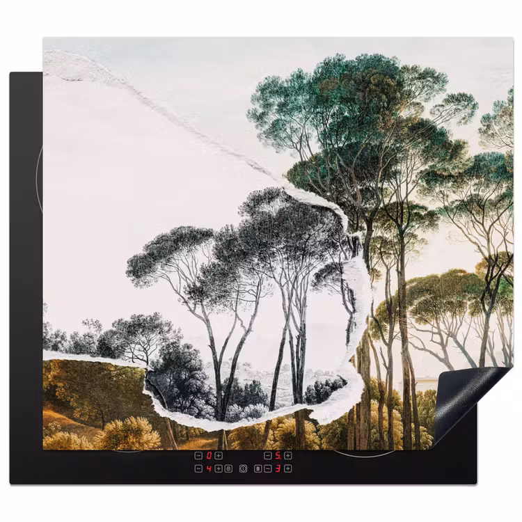 Italiaans landschap parasoldennen - Kunst - Hendrik Voogd - Schilderij - Zwart wit - Oude meesters Inductie beschermer vinyl 3mm middel -3d