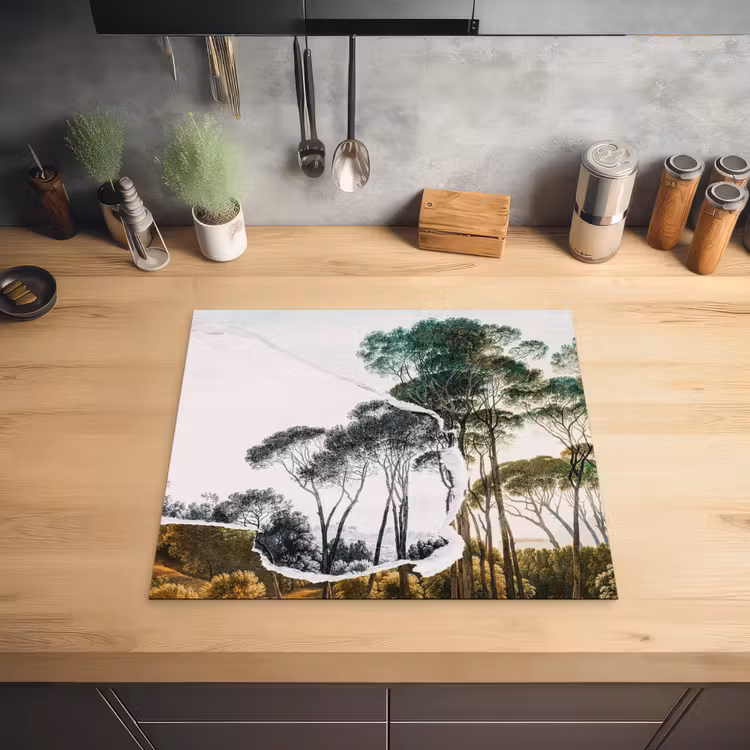 Italiaans landschap parasoldennen - Kunst - Hendrik Voogd - Schilderij - Zwart wit - Oude meesters Inductie beschermer vinyl 3mm middel -sfeer5
