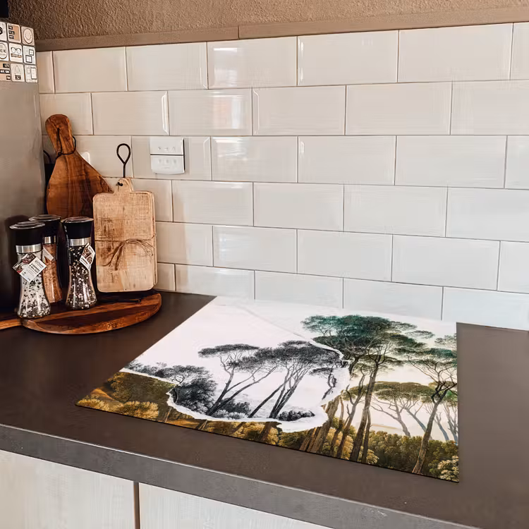 Italiaans landschap parasoldennen - Kunst - Hendrik Voogd - Schilderij - Zwart wit - Oude meesters Inductie beschermer vinyl 3mm middel -sfeer3