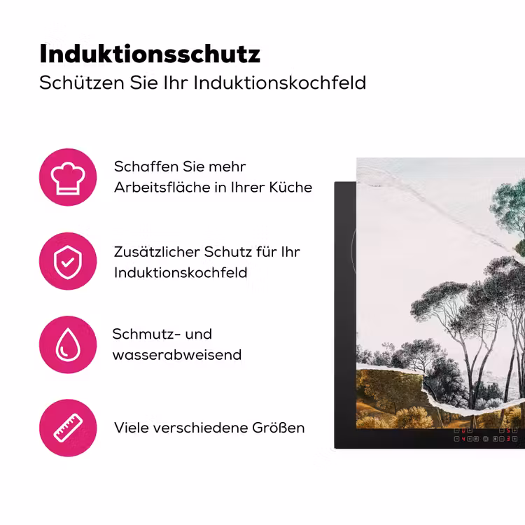 Italiaans landschap parasoldennen - Kunst - Hendrik Voogd - Schilderij - Zwart wit - Oude meesters Inductie beschermer vinyl 3mm middel -zzzzzzz-lf-ups