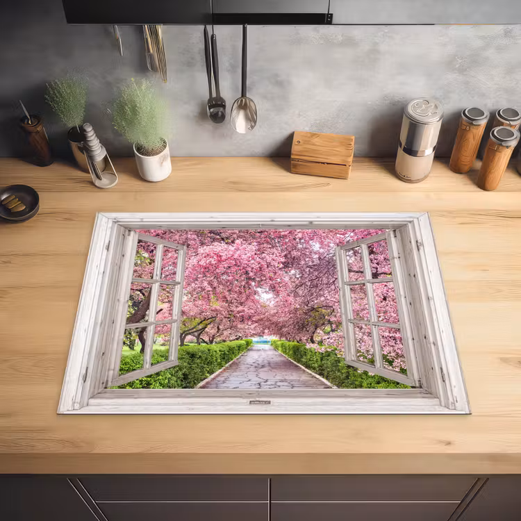 Japans - Sakura - Bloesem - Boom - Bloesem takken - Doorkijk Inductie beschermer vinyl 3mm middel -sfeer5