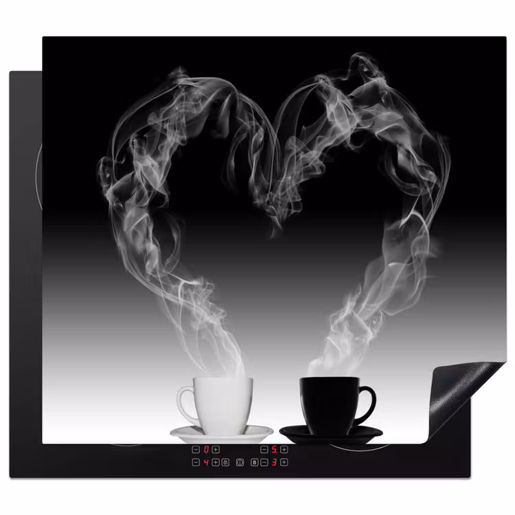 Koffie - Hartje - Zwart-wit - Kopjes Inductie beschermer vinyl 3mm middel -3d