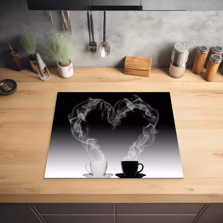 Koffie - Hartje - Zwart-wit - Kopjes Inductie beschermer vinyl 3mm middel -sfeer5