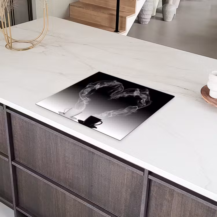 Koffie - Hartje - Zwart-wit - Kopjes Inductie beschermer vinyl 3mm middel -sfeer8