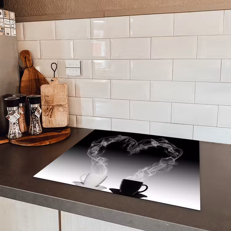 Koffie - Hartje - Zwart-wit - Kopjes Inductie beschermer vinyl 3mm middel -sfeer3