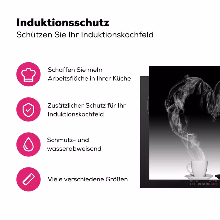 Koffie - Hartje - Zwart-wit - Kopjes Inductie beschermer vinyl 3mm middel -zzzzzzz-lf-ups
