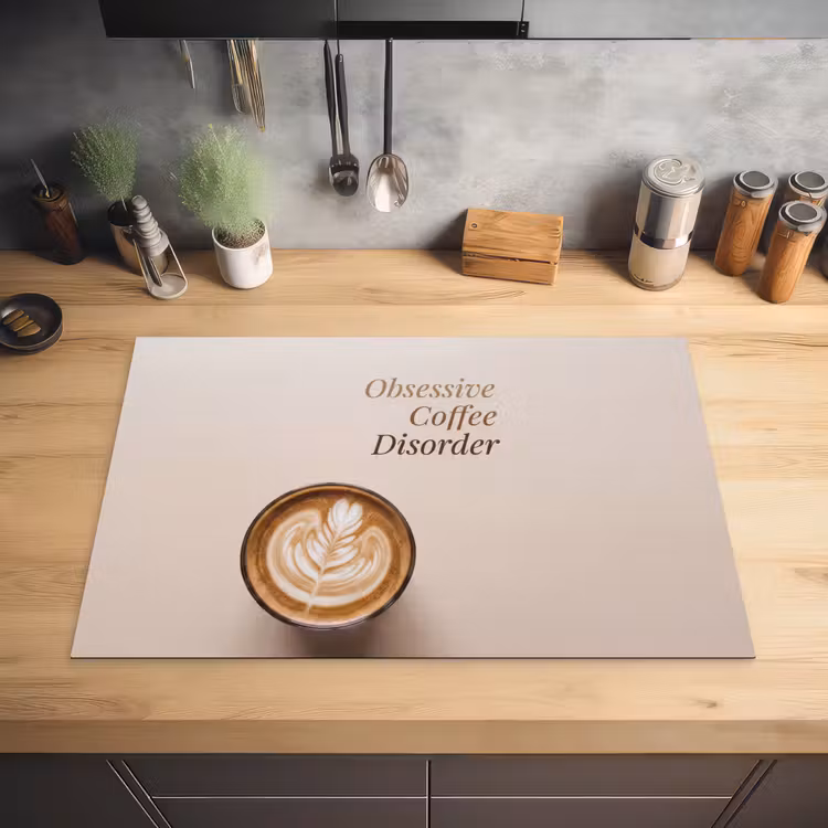 Koffie - Obessive Coffee Disorder - Beige Inductie beschermer vinyl 3mm klein -sfeer5