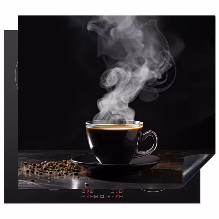 Koffie - Zwart - Bonen - Warm - Kopje Inductie beschermer vinyl 3mm middel -3d