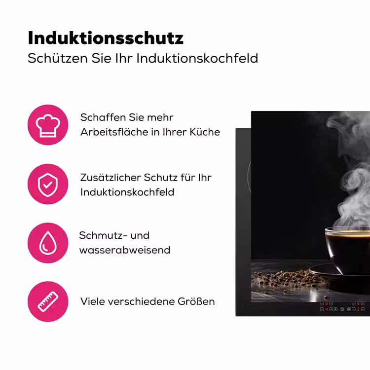 Koffie - Zwart - Bonen - Warm - Kopje Inductie beschermer vinyl 3mm middel -zzzzzzz-lf-ups