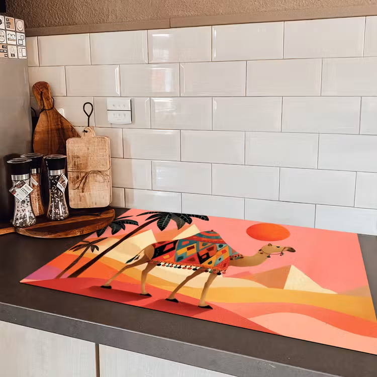 Kameel - Pyramides - Rode zon Inductie beschermer vinyl 3mm klein -sfeer3