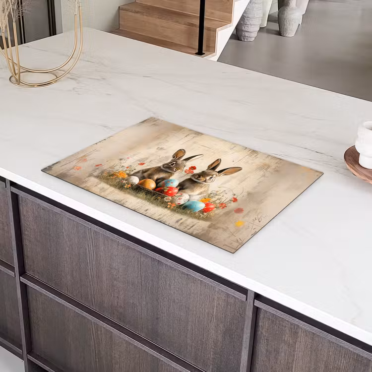 Konijnen - Bloemen - Eieren Inductie beschermer vinyl 3mm klein -sfeer8