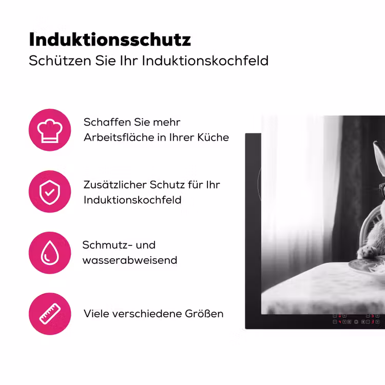 Konijn - Bunny - Zonnebril - Tafelkleed - Pasta - Schattig Inductie beschermer vinyl 3mm klein -zzzzzzz-lf-ups