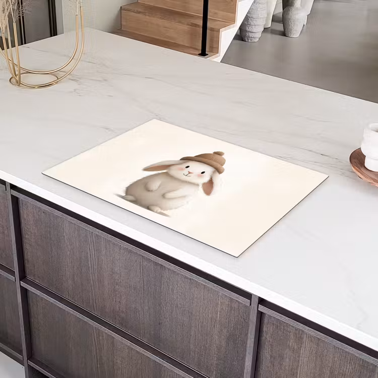 Konijn - Muts - Oren - Beige Inductie beschermer vinyl 3mm klein -sfeer8