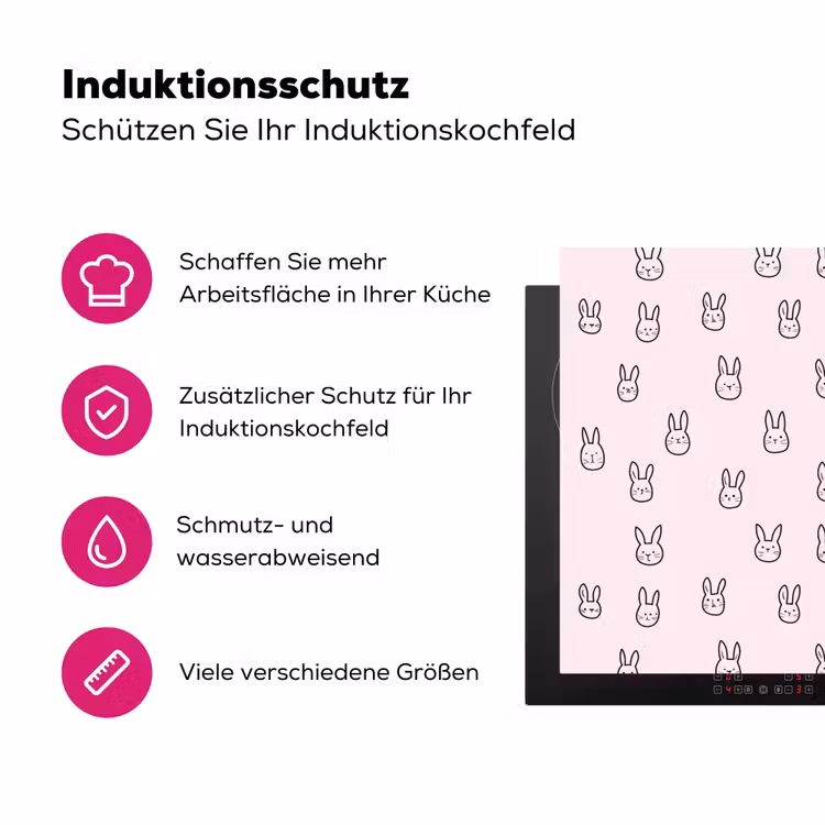 Konijnen - Minimalistisch - Roze Inductie beschermer vinyl 3mm klein 276 -zzzzzzz-lf-ups