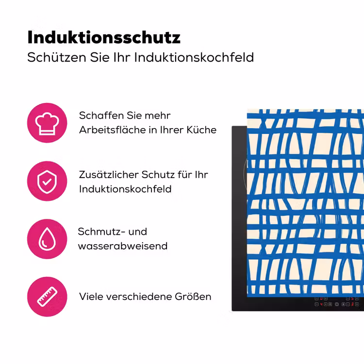 Ruitpatroon - Blauw - Crème Inductie beschermer vinyl 3mm klein 276 -zzzzzzz-lf-ups