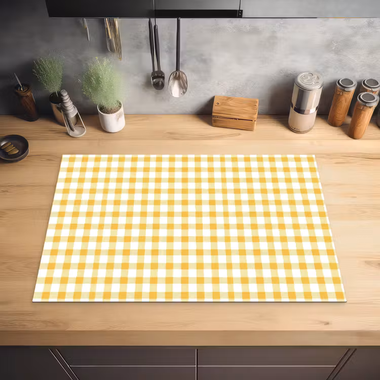 Ruit - Gingham - Klassiek - Geel en Wit Inductie beschermer vinyl 3mm klein 276 -sfeer5